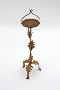 Spanish Foliage End Side Table / Floor Ashtray in Gilt Iron