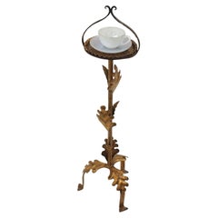 Spanish Foliage End Side Table / Floor Ashtray in Gilt Iron