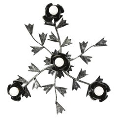 Spanish Foliage Floral Starburst Light Fixture / Chandelier in Silvered Iron