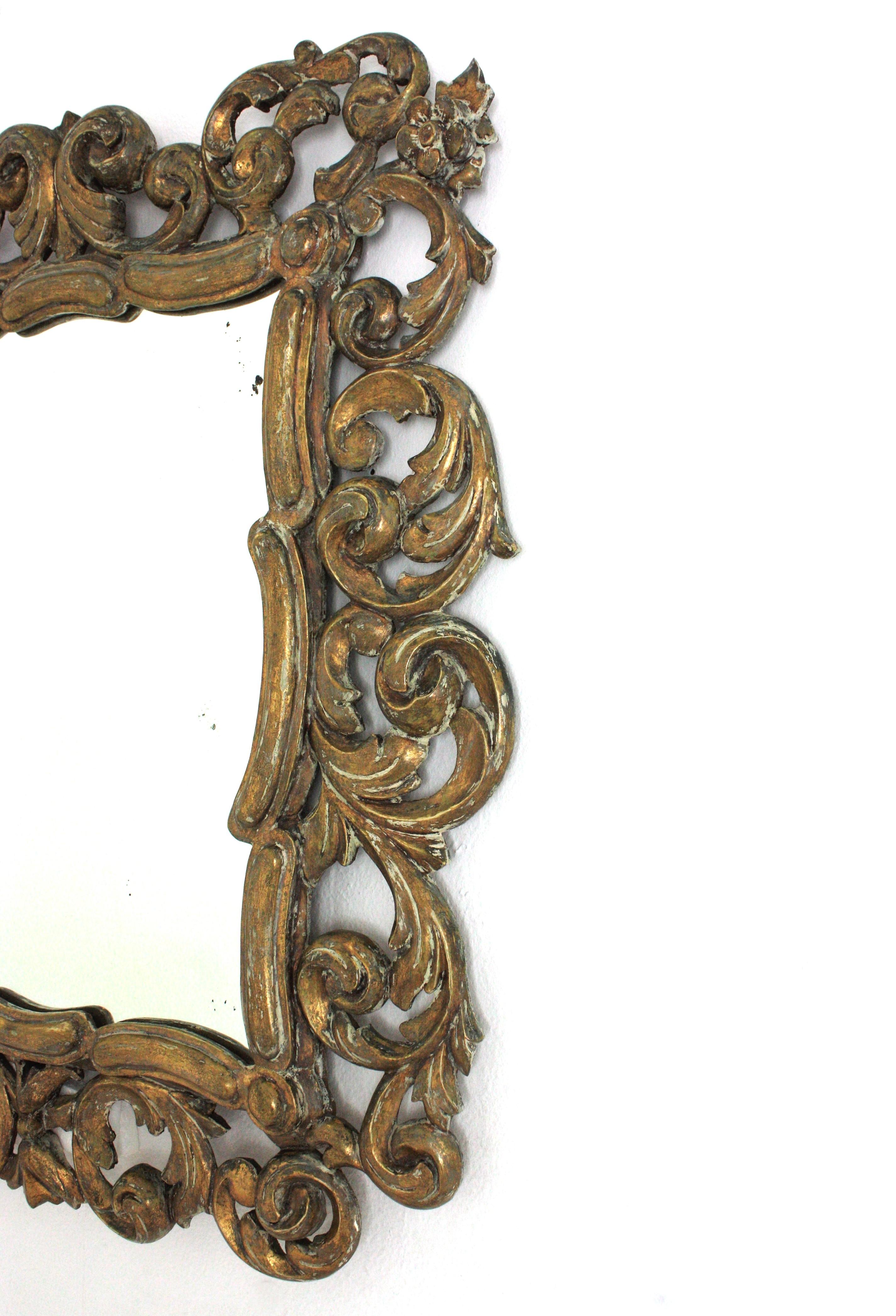 Spanish Foliage Gilt Carved Wood Mirror with Scroll Work Design For Sale 4