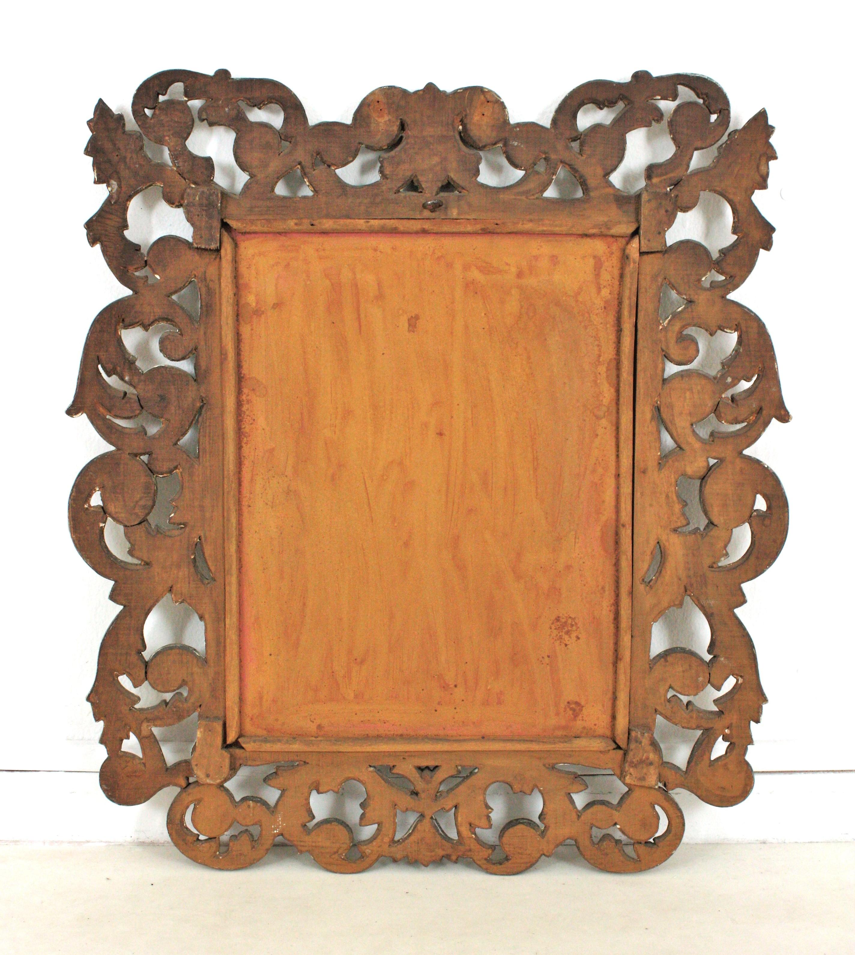 Spanish Foliage Gilt Carved Wood Mirror with Scroll Work Design For Sale 5