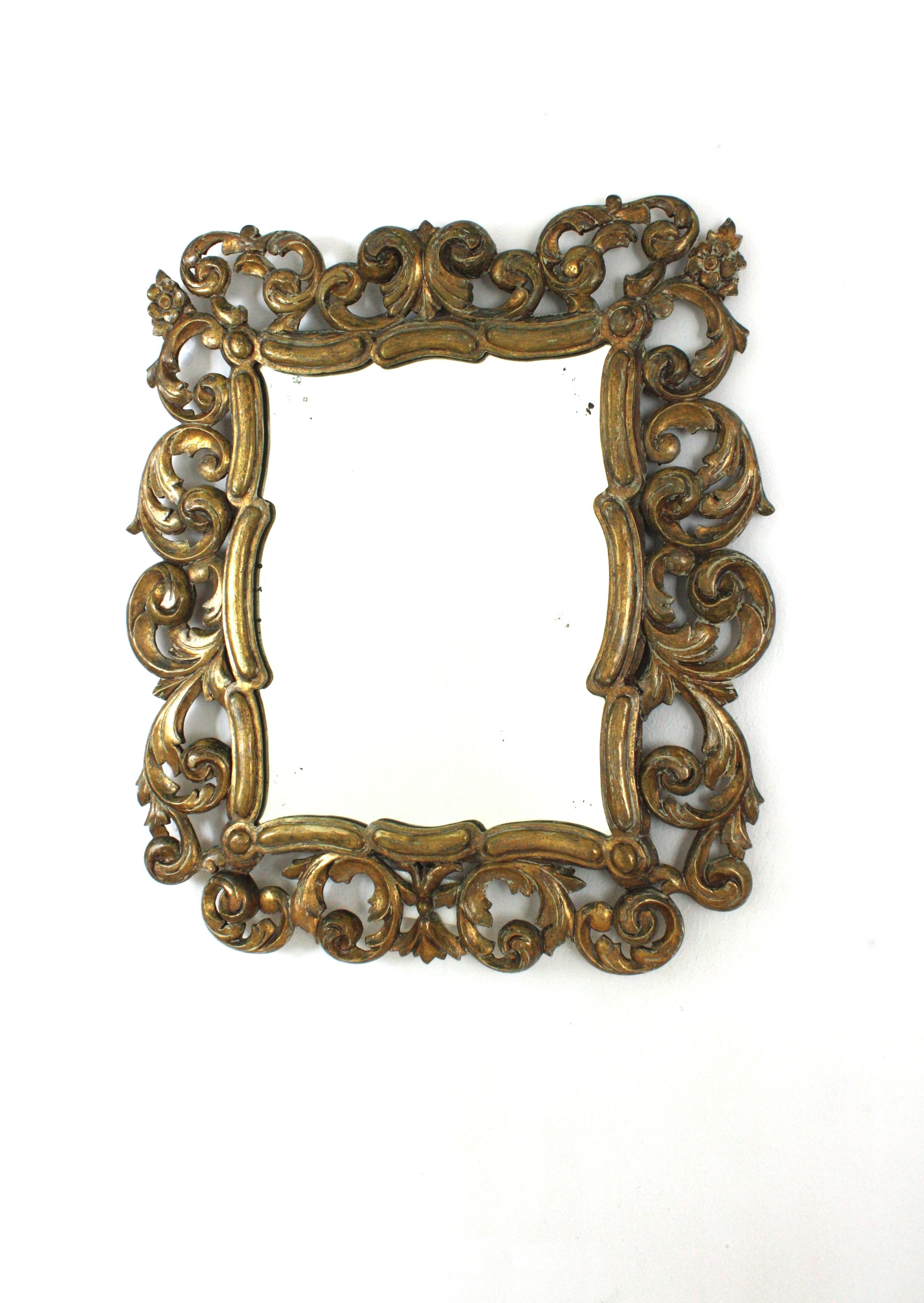 Spanish Foliage Gilt Carved Wood Mirror with Scroll Work Design For Sale 2