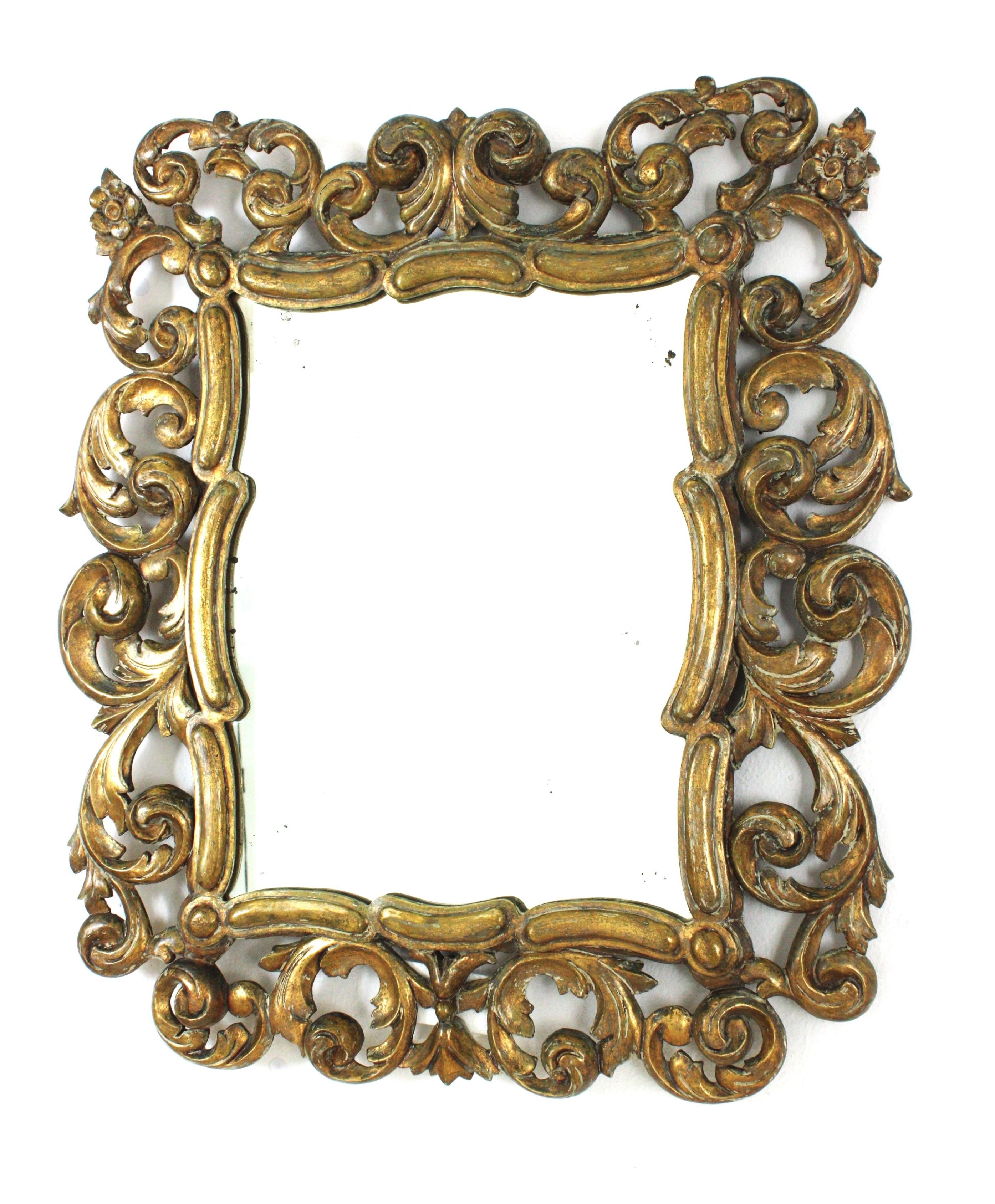 Spanish Foliage Gilt Carved Wood Mirror with Scroll Work Design For Sale 3