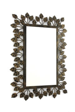 Spanish Foliage Rectangular Mirror in Gilt Metal, Ferro Art, 1950s