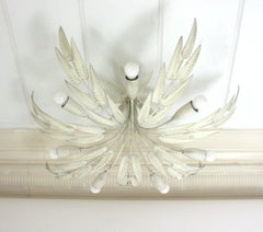 Spanish Foliage Sunburst Light Fixture / Chandelier in White Patina, 7 Lights