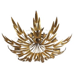 Spanish Foliage Sunburst Light Fixture / Chandelier in Gilt Iron, 10 Lights