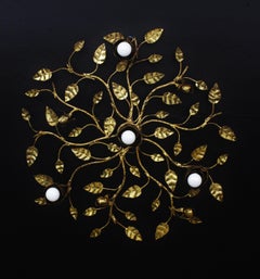 Spanish Foliage Floral Ceiling Light Fixture or Wall Sconce in Gilt Iron