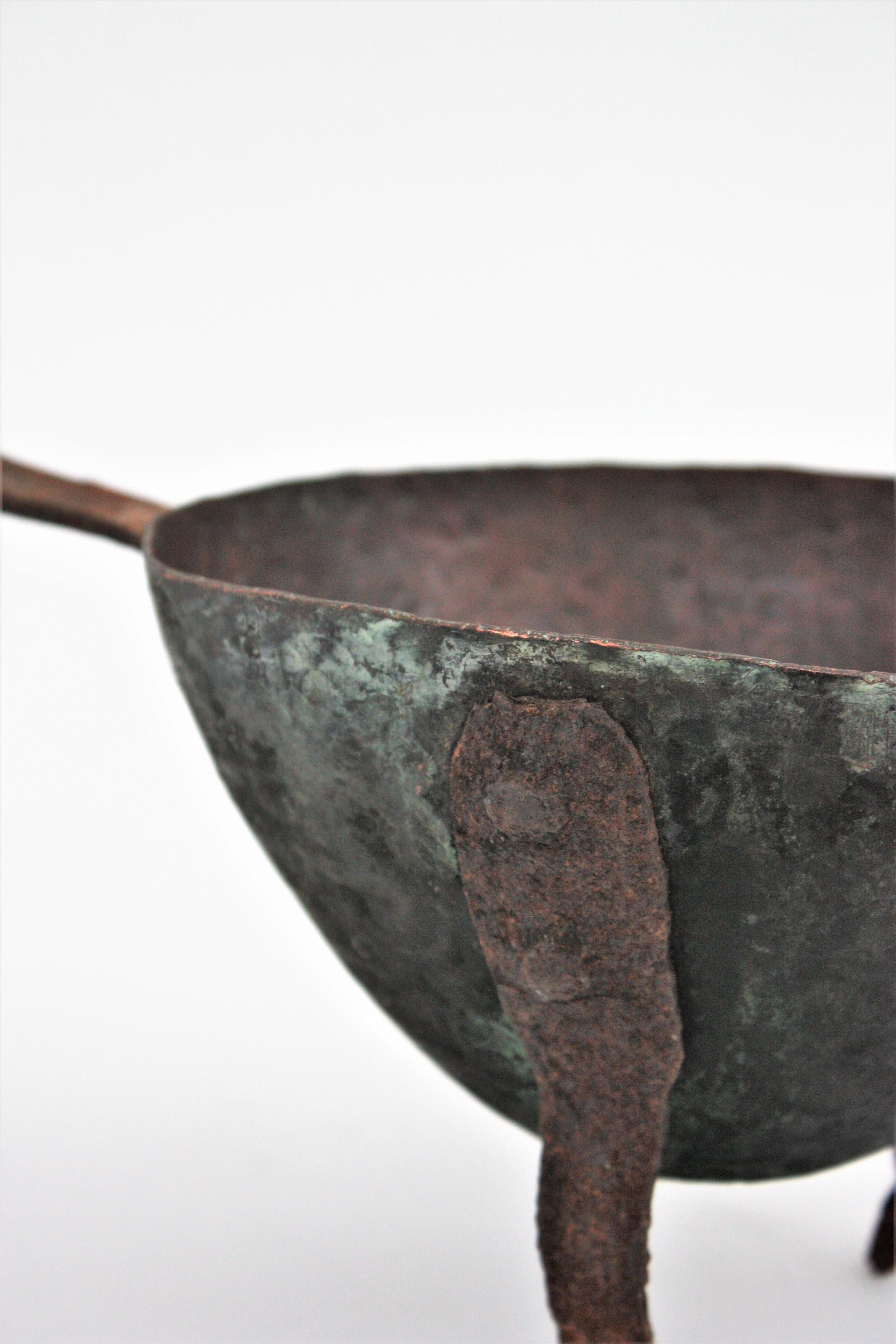 20th Century Spanish Foundry Smelting Tool as Centerpiece, Copper and Iron For Sale