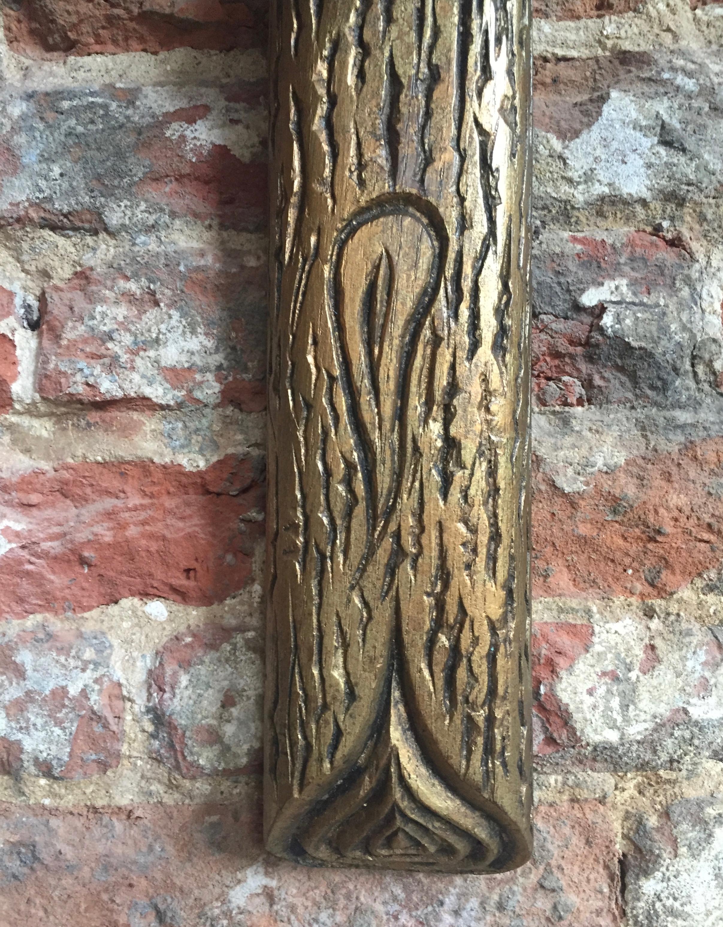 Art Deco Spanish Gaudi Style Carved Wood Crucifix For Sale