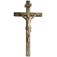 Antique Spanish Gaudi Style Carved Wood Crucifix