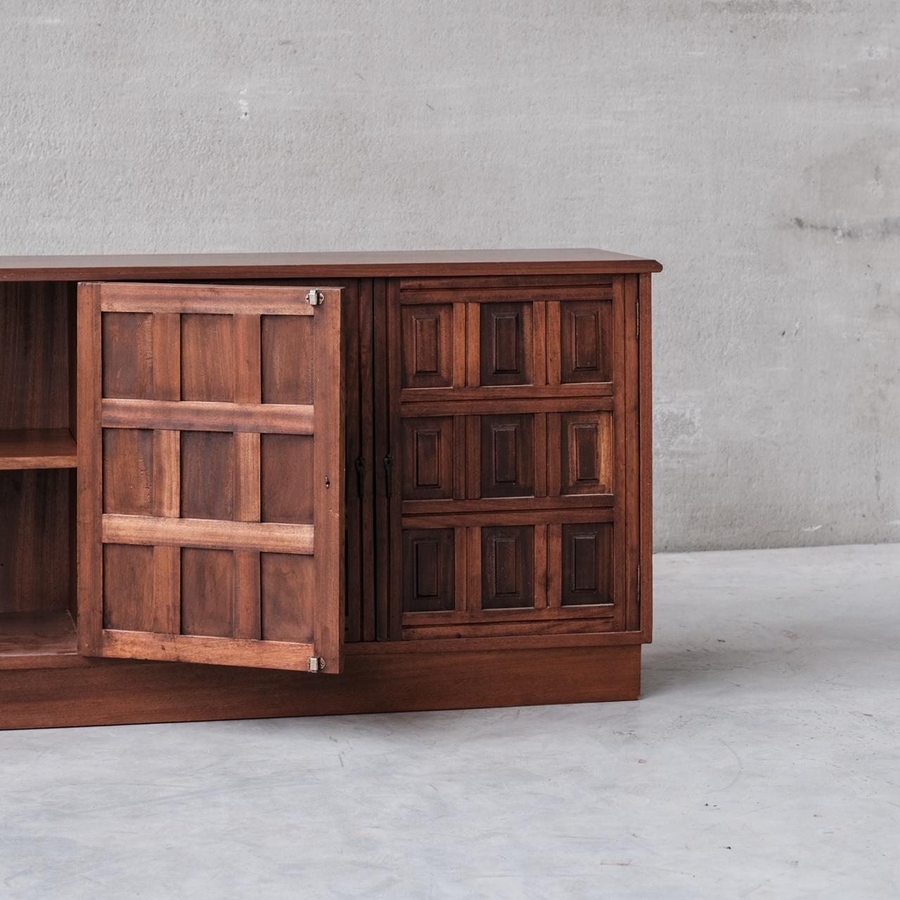 Wood Spanish Geometric Brutalist Midcentury Sideboard