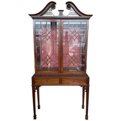 Spanish Georgian Revival Walnut Display Cabinet on Stand with Glazed Display