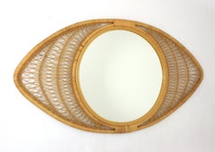 Spanish Giant Size Rattan & Woven Wicker Eye Shaped Wall Mirror