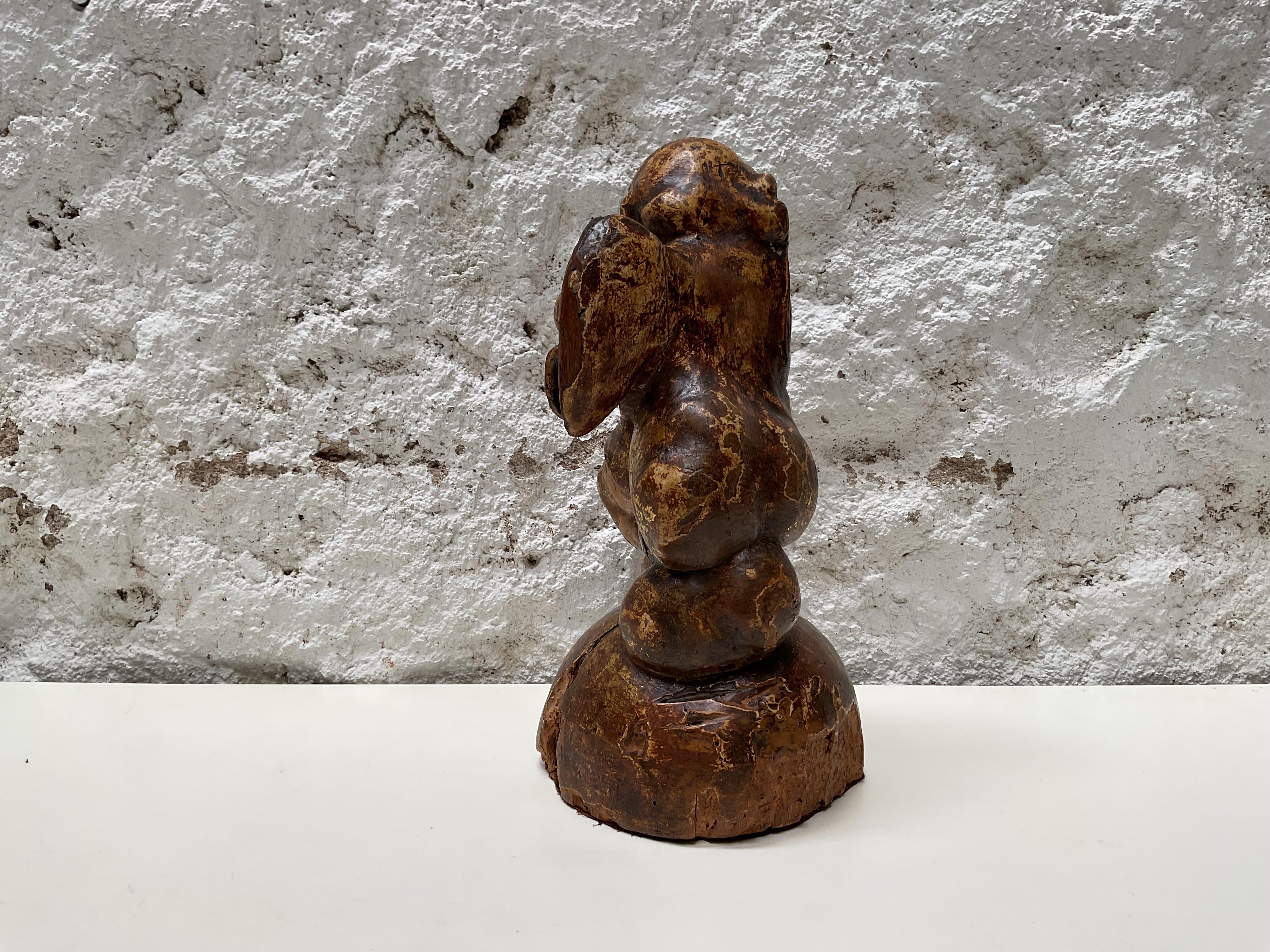 Spanish Gilded and Polychrome Wooden Cherub Sculpture, circa 1930 For Sale 5