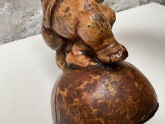 Spanish Gilded and Polychrome Wooden Cherub Sculpture, circa 1930