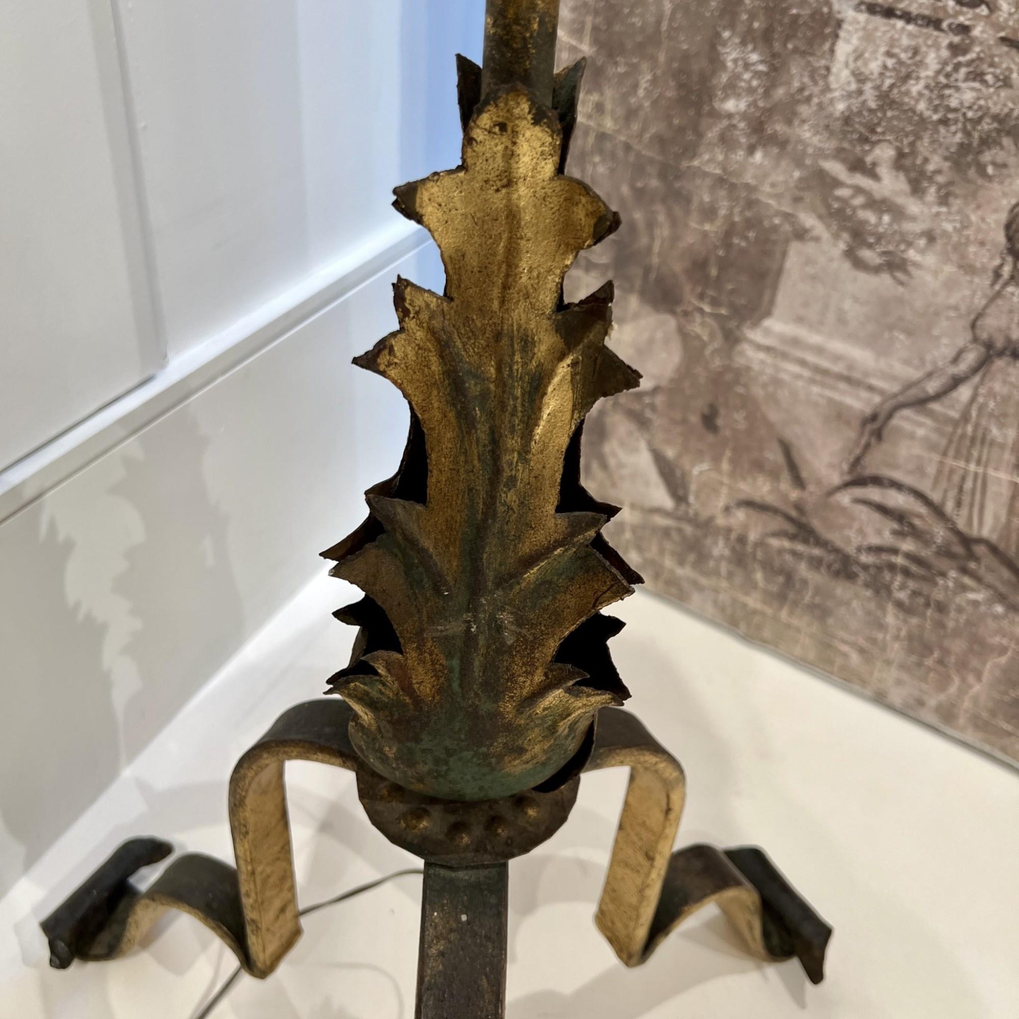 Spanish Gilded Iron Floor Lamp In Fair Condition For Sale In New Orleans, LA