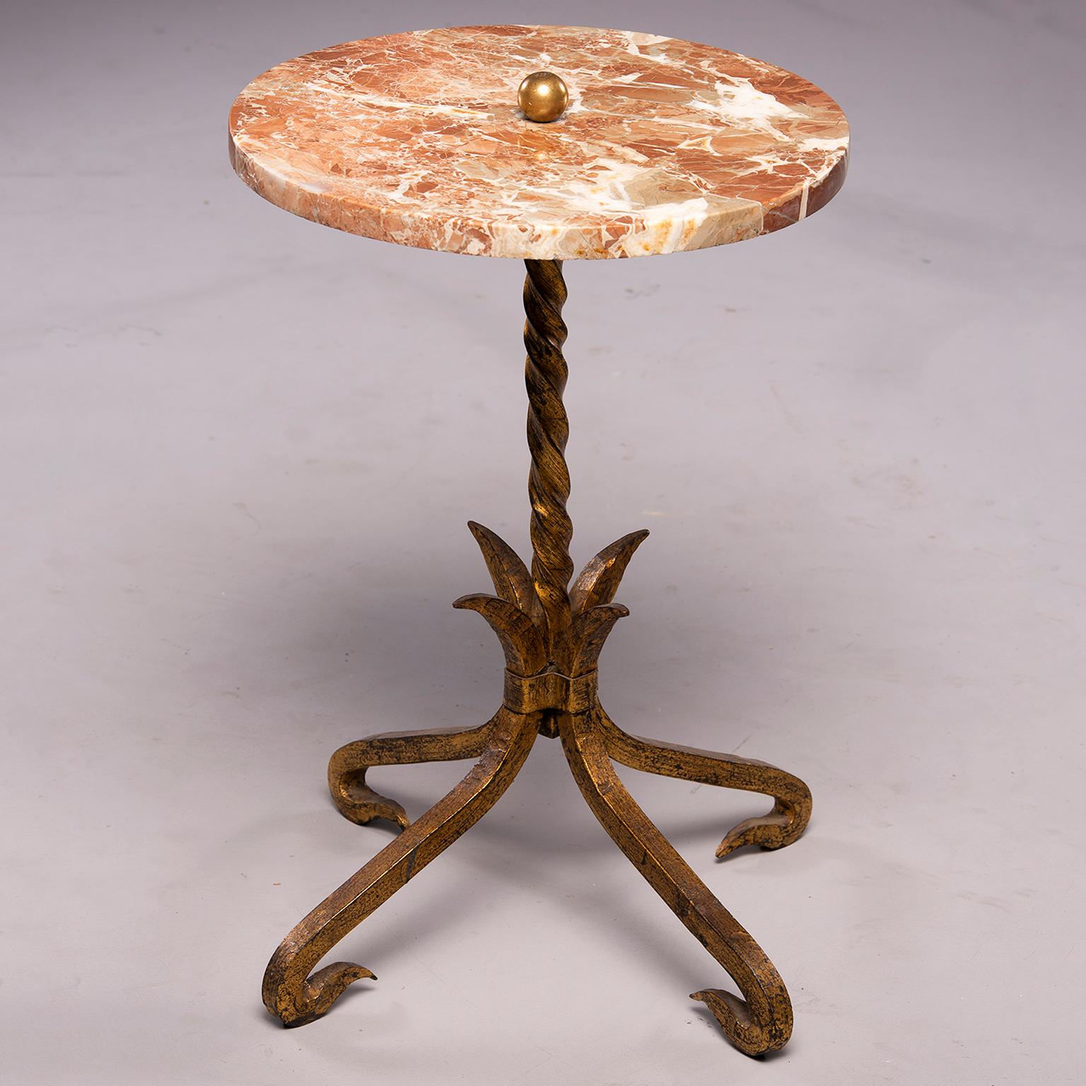 20th Century Spanish Gilt Iron and Marble Side Table