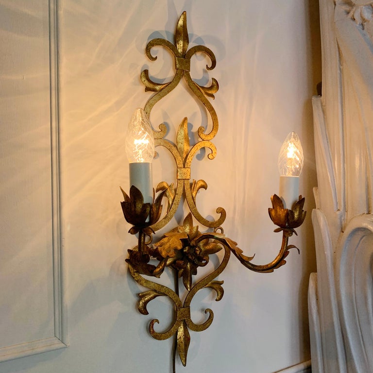 Spanish Gilt Iron Baroque Wall Light, 1950's For Sale at 1stDibs