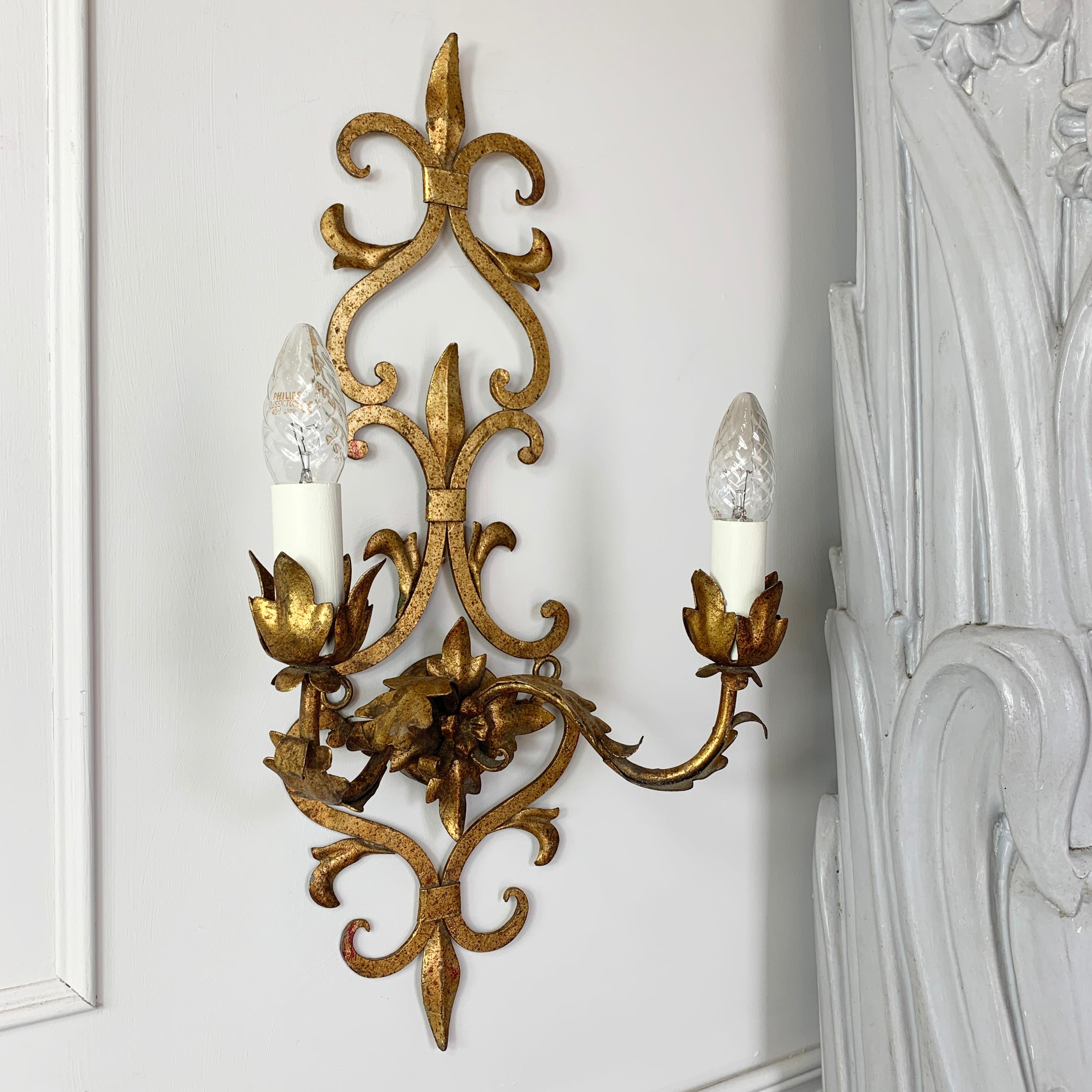 Gilt Spanish Gold Iron Baroque Wall Light, 1950's For Sale