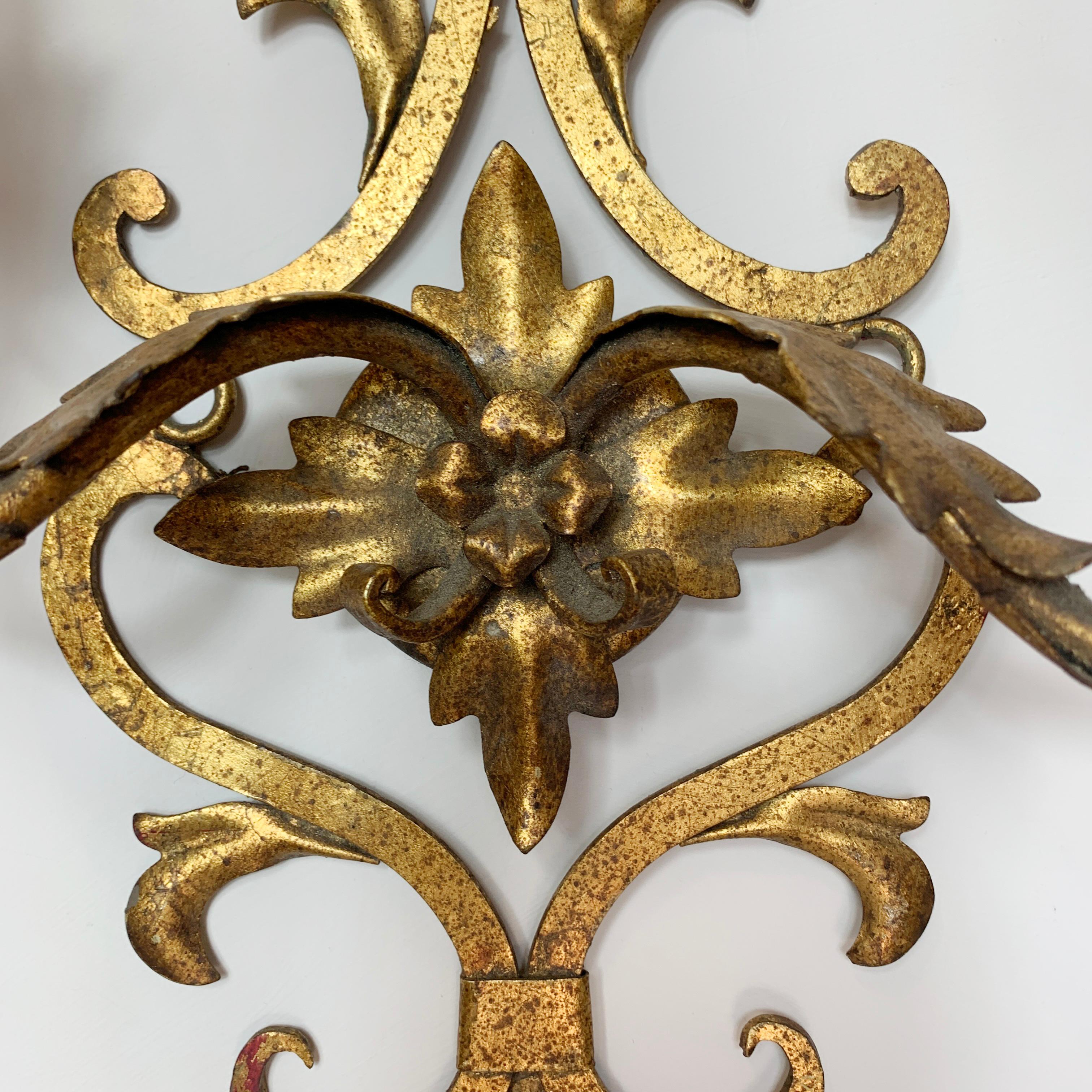 Mid-20th Century Spanish Gold Iron Baroque Wall Light, 1950's For Sale