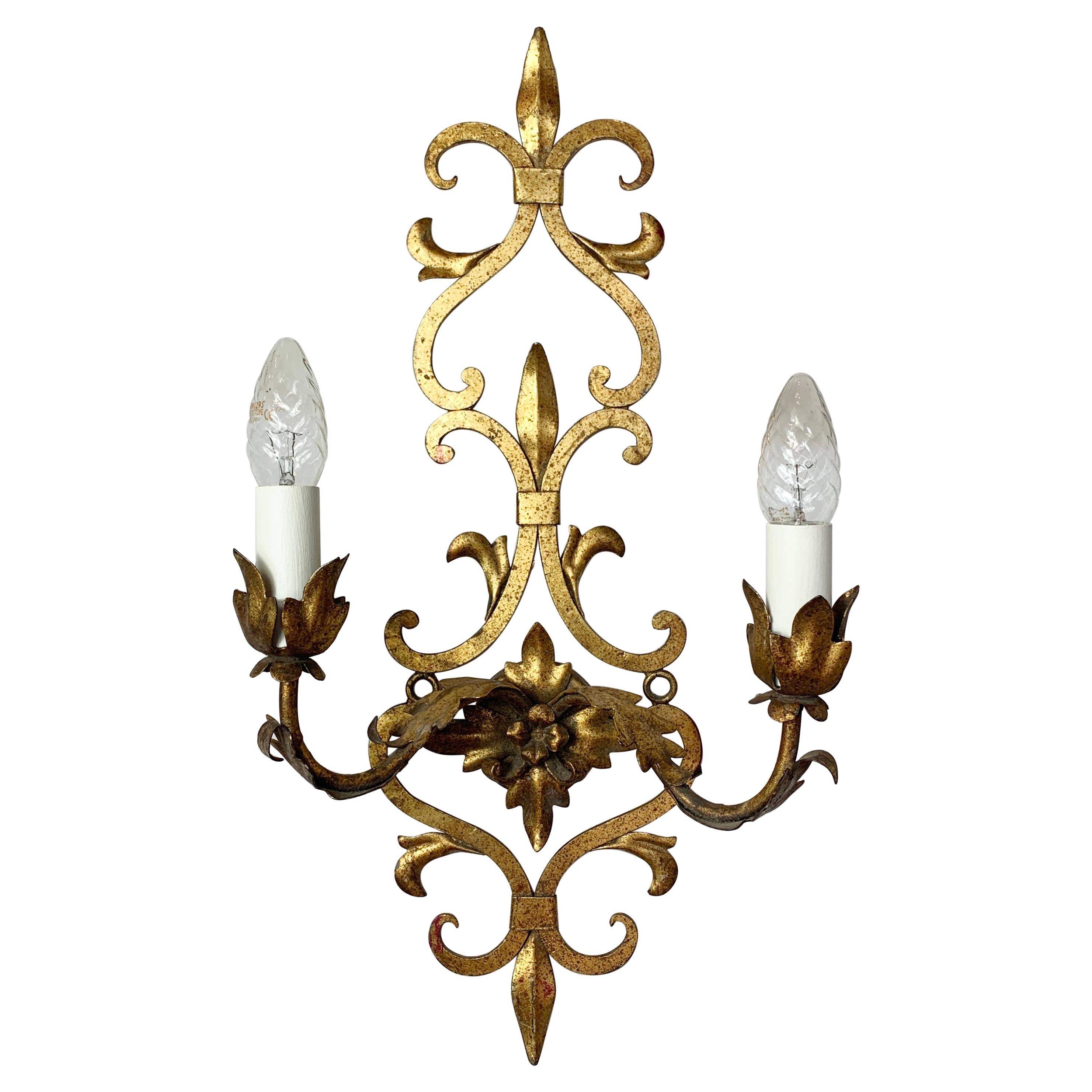 Spanish Gold Iron Baroque Wall Light, 1950's