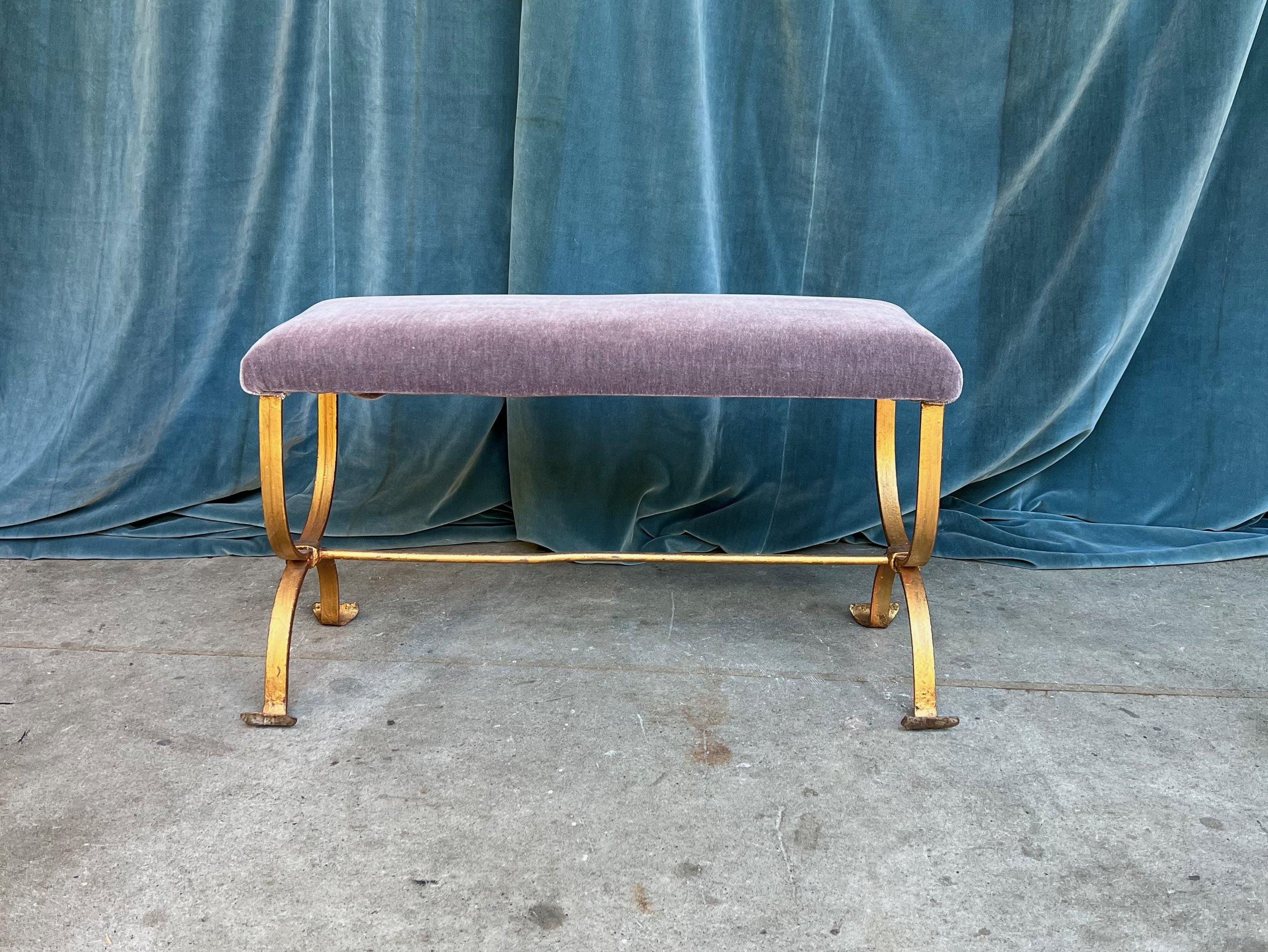 Spanish Gilt Iron Bench in Purple Velvet In Good Condition For Sale In Buchanan, NY