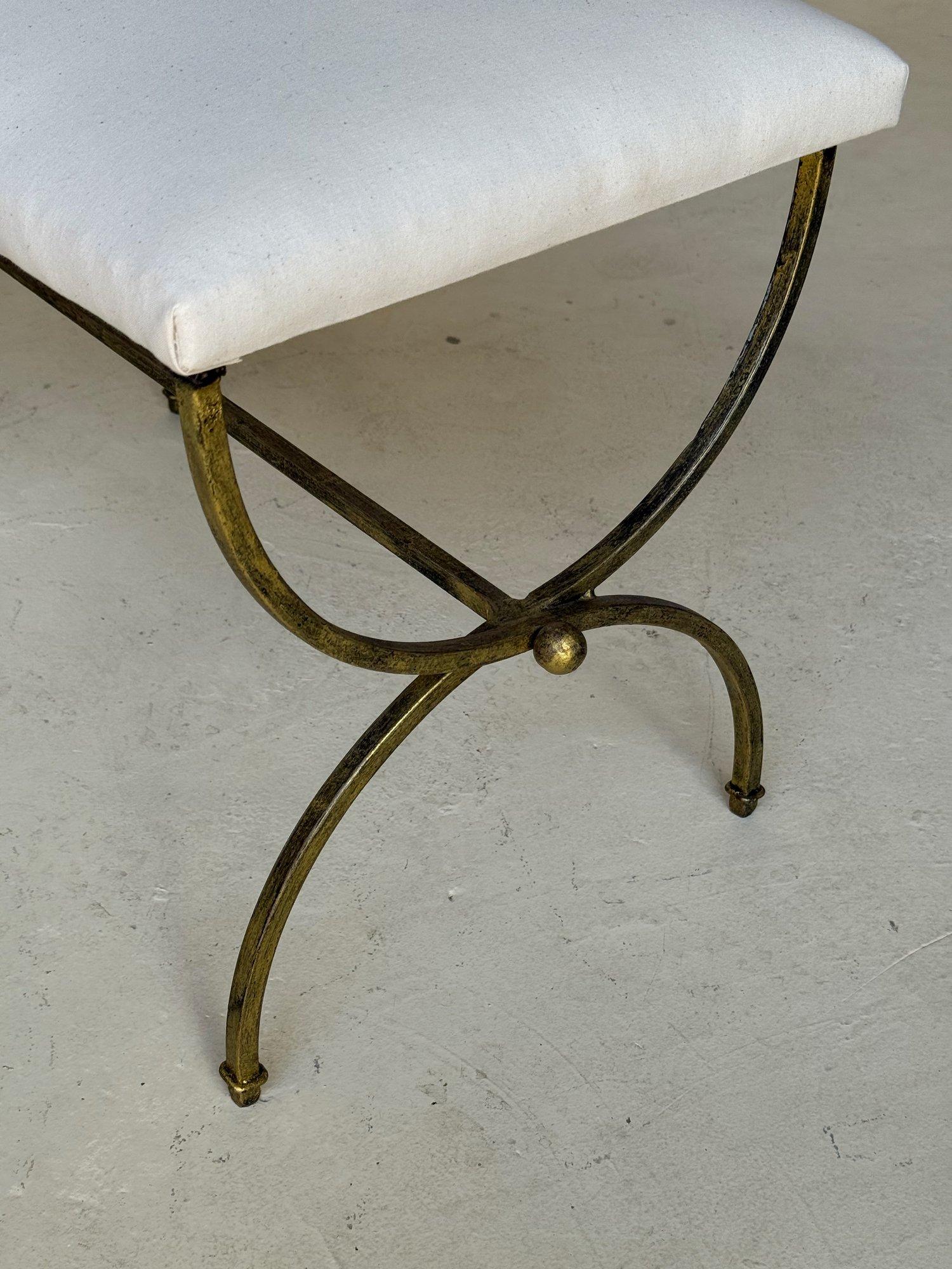 Spanish Gilt Iron Bench with Decorative Stretcher For Sale 5