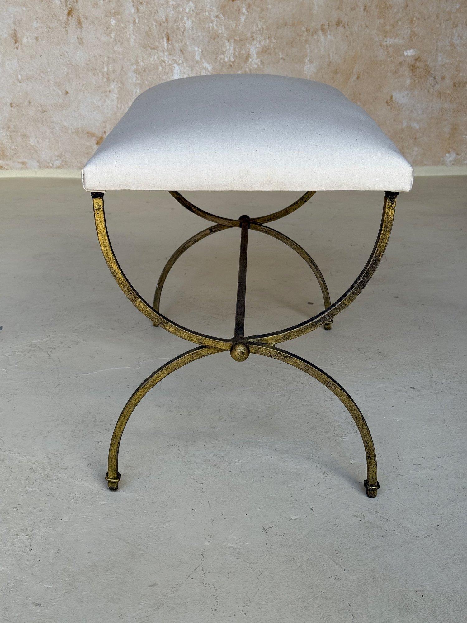 Spanish Gilt Iron Bench with Decorative Stretcher For Sale 7