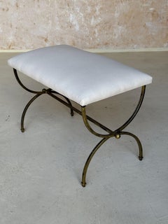 Spanish Gilt Iron Bench with Decorative Stretcher