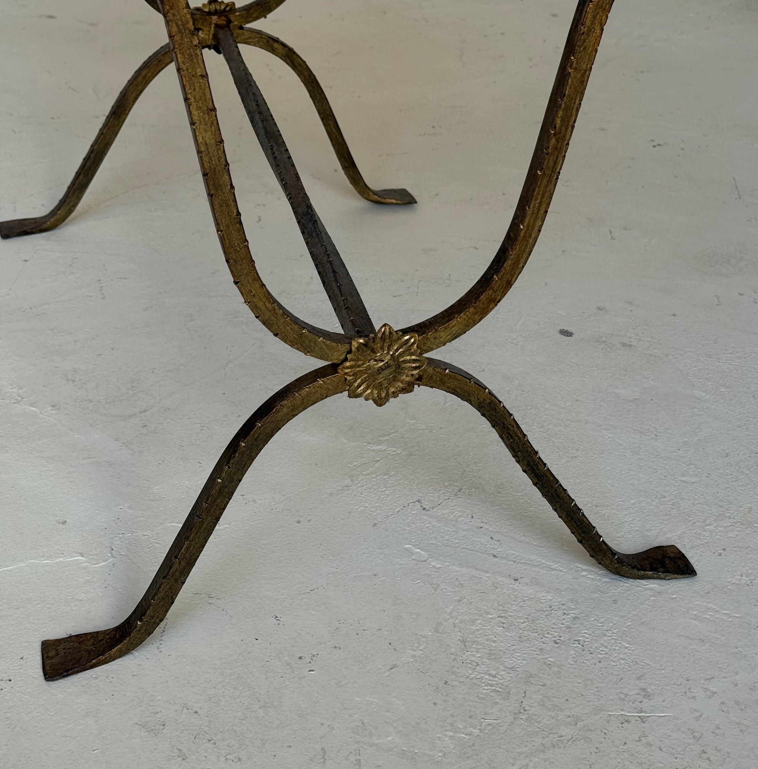 Spanish Gilt Iron Bench with Hammered Frame For Sale 7