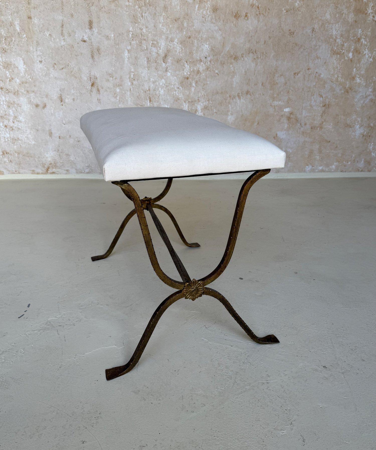Spanish Gilt Iron Bench with Hammered Frame In Good Condition For Sale In Buchanan, NY