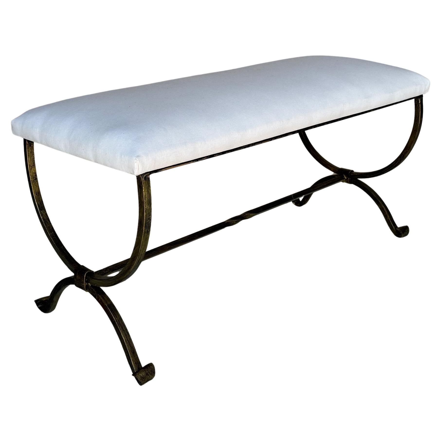 Spanish Gilt Iron Bench with Scrolled Feet in Muslin