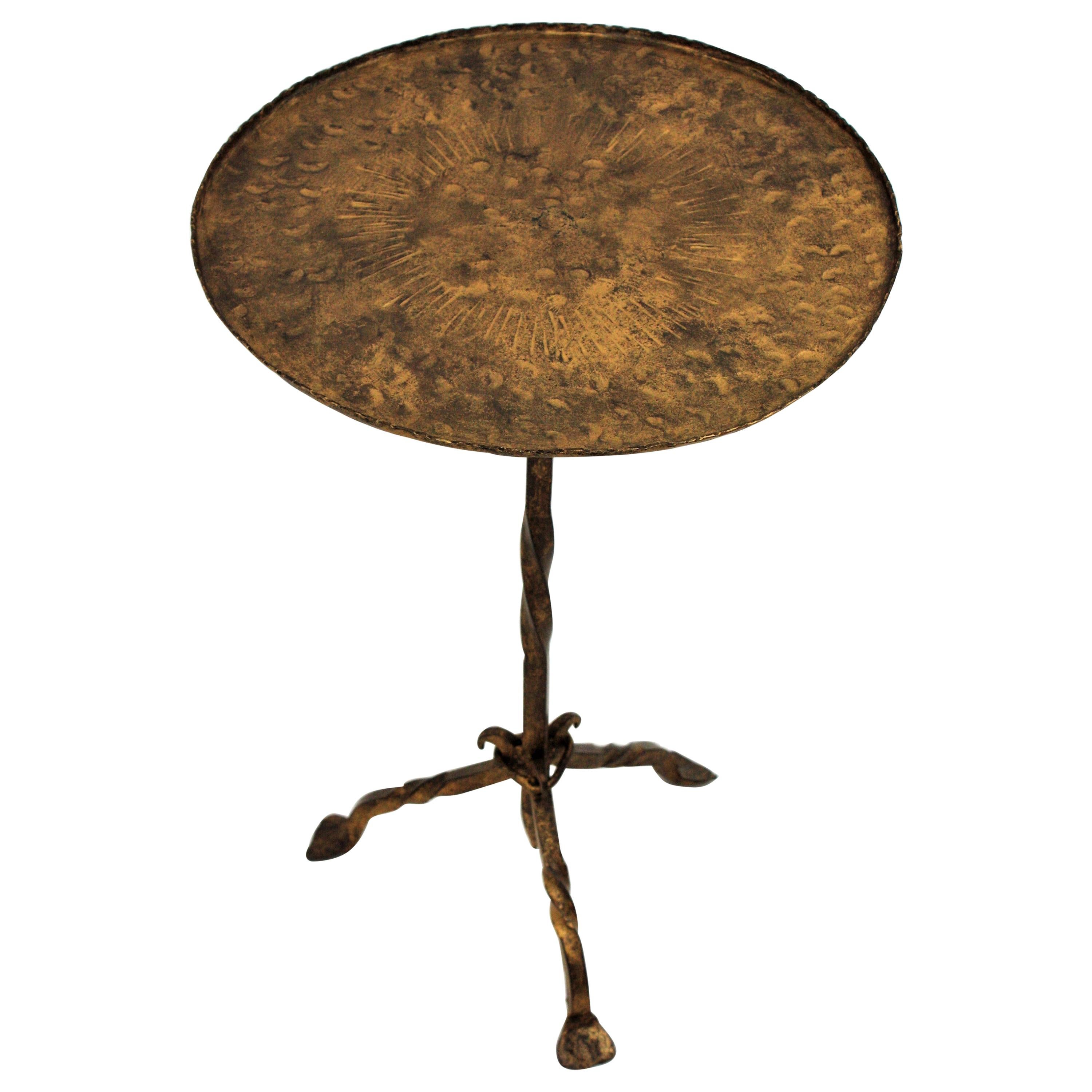 Spanish Gilt Iron Drinks Table Guéridon, End or Side Table, 1940s