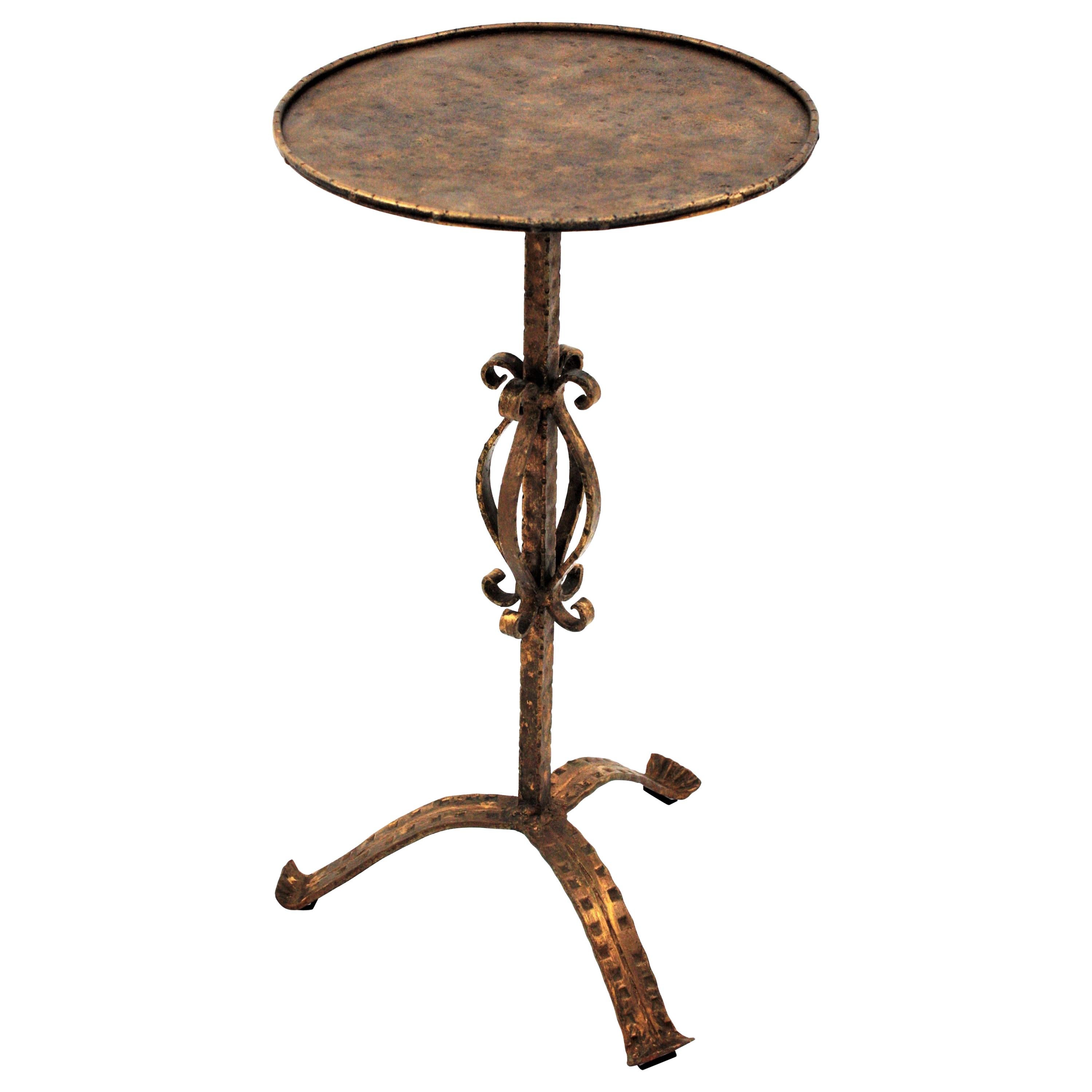 20th Century Spanish Drinks Table Gueridon End or Side Table in Gilt Iron, 1960s