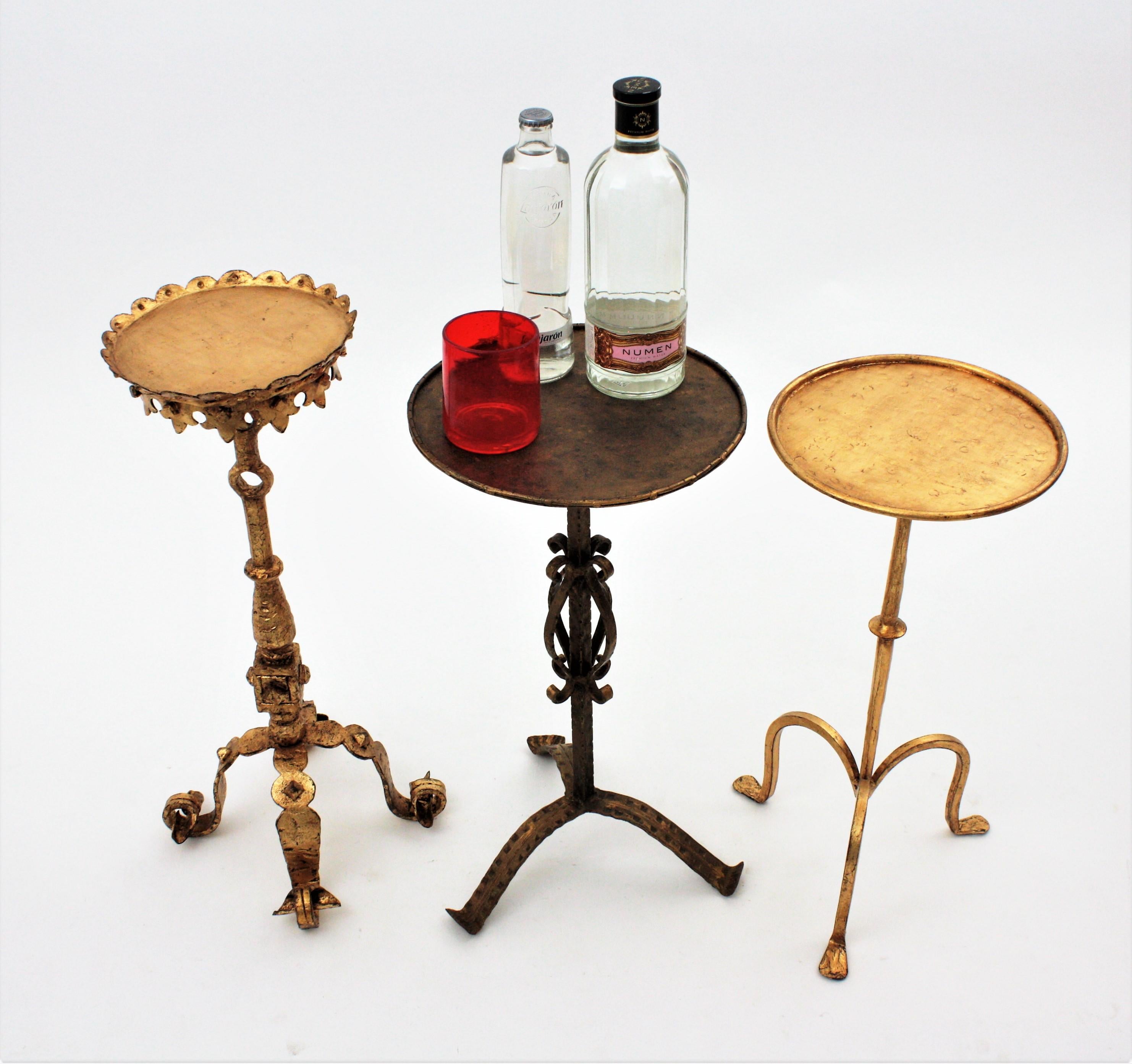 Spanish Drinks Table Gueridon End or Side Table in Gilt Iron, 1960s 1