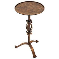 Spanish Drinks Table Gueridon End or Side Table in Gilt Iron, 1960s