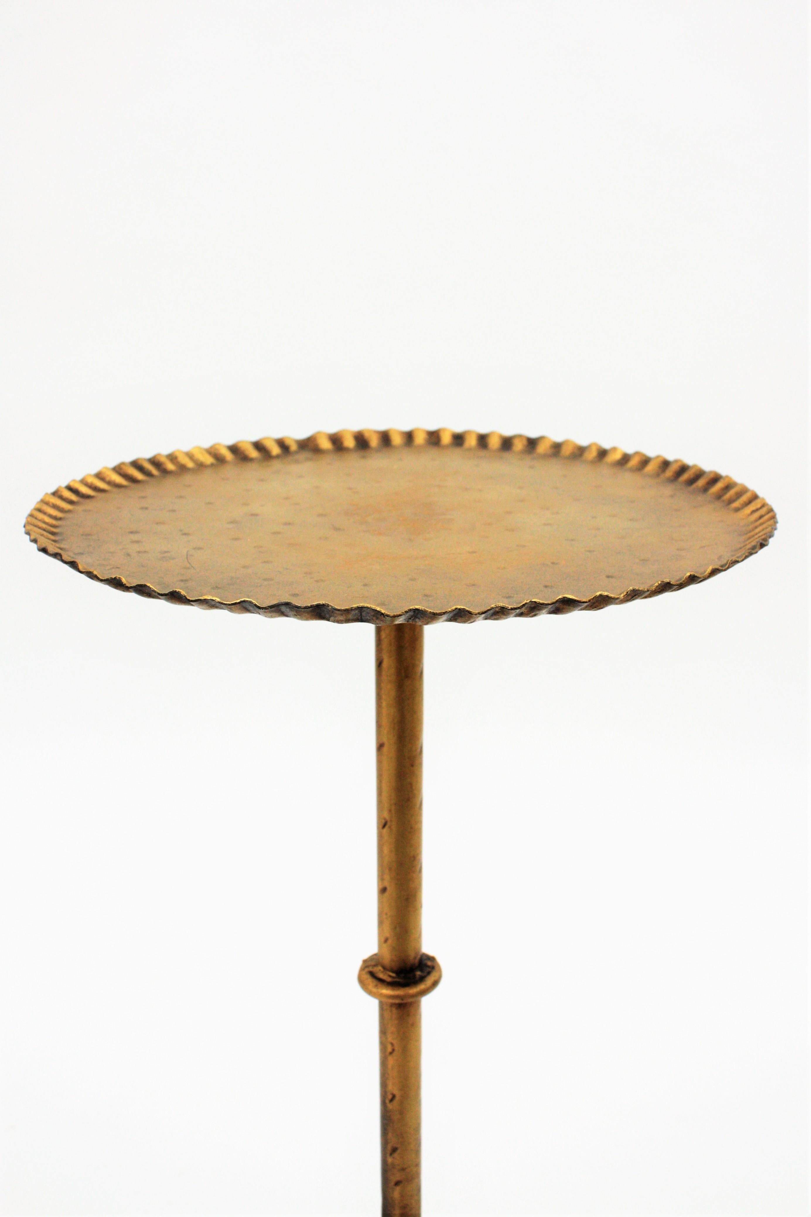 Spanish Gilt Iron Drinks Table Gueridon Side Table or Stand with Scalloped Rim 4