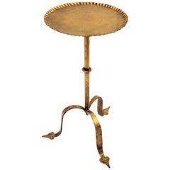 Spanish Gilt Iron Drinks Table Gueridon Side Table or Stand with Scalloped Rim