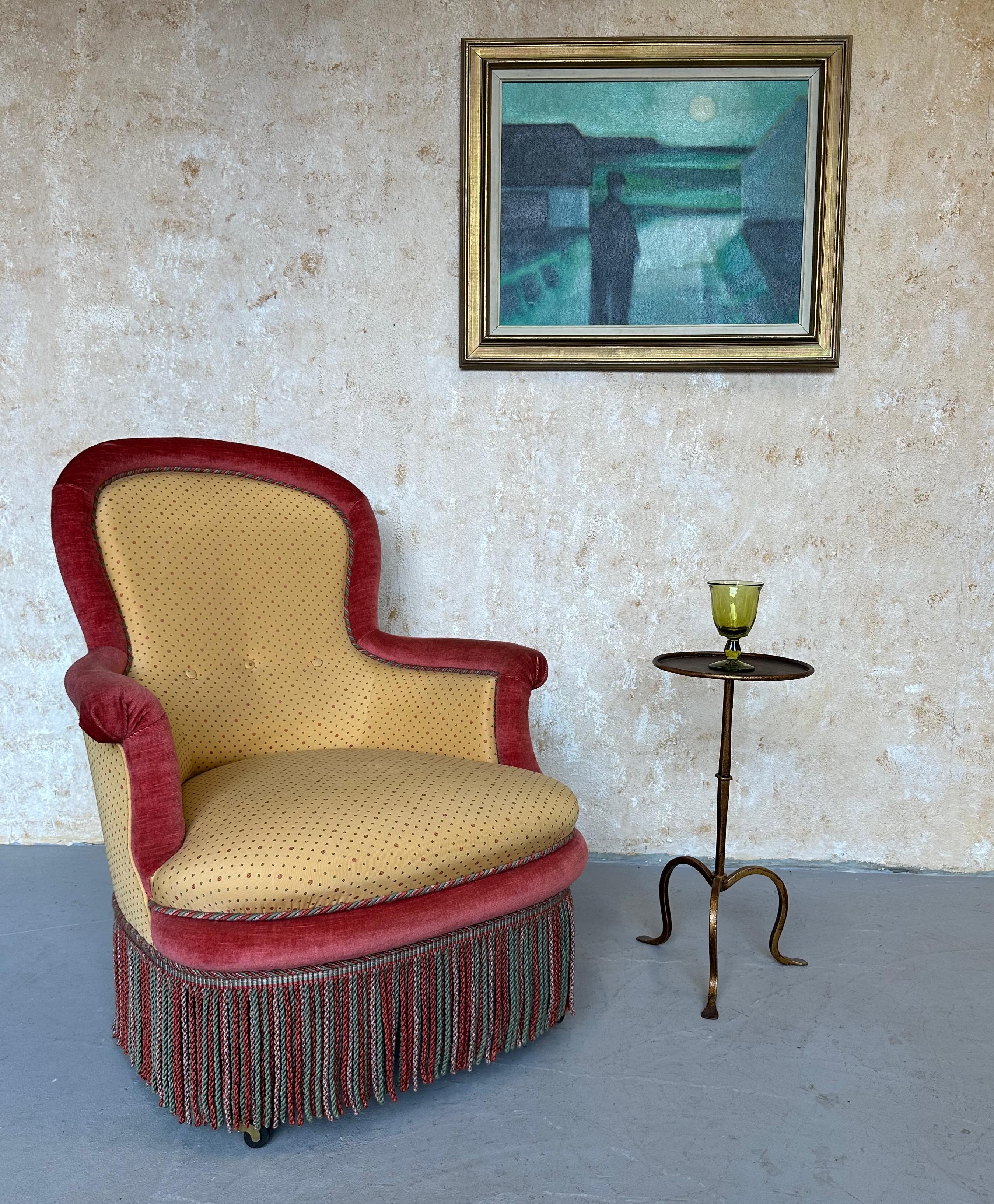 Mid-Century Modern Spanish Gilt Iron Drinks Table on a Raised Tripod Base