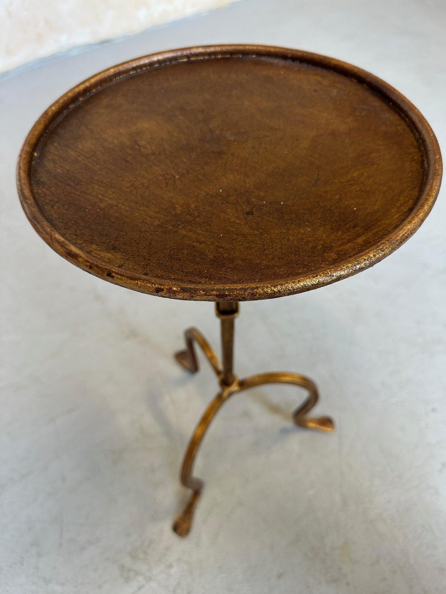 Metal Spanish Gilt Iron Drinks Table on a Raised Tripod Base