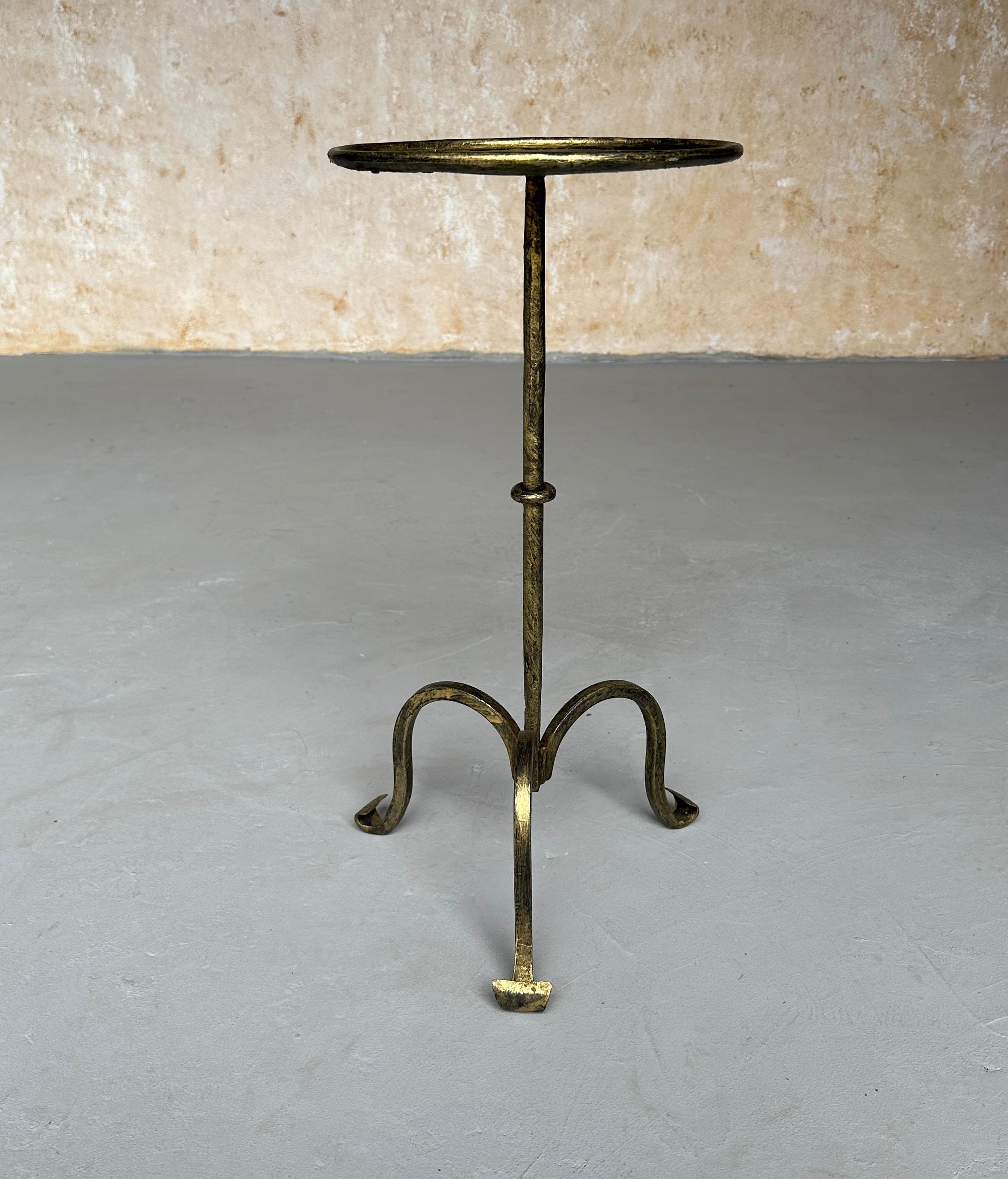 Mid-Century Modern Spanish Gilt Iron Drinks Table on a Tripod Base