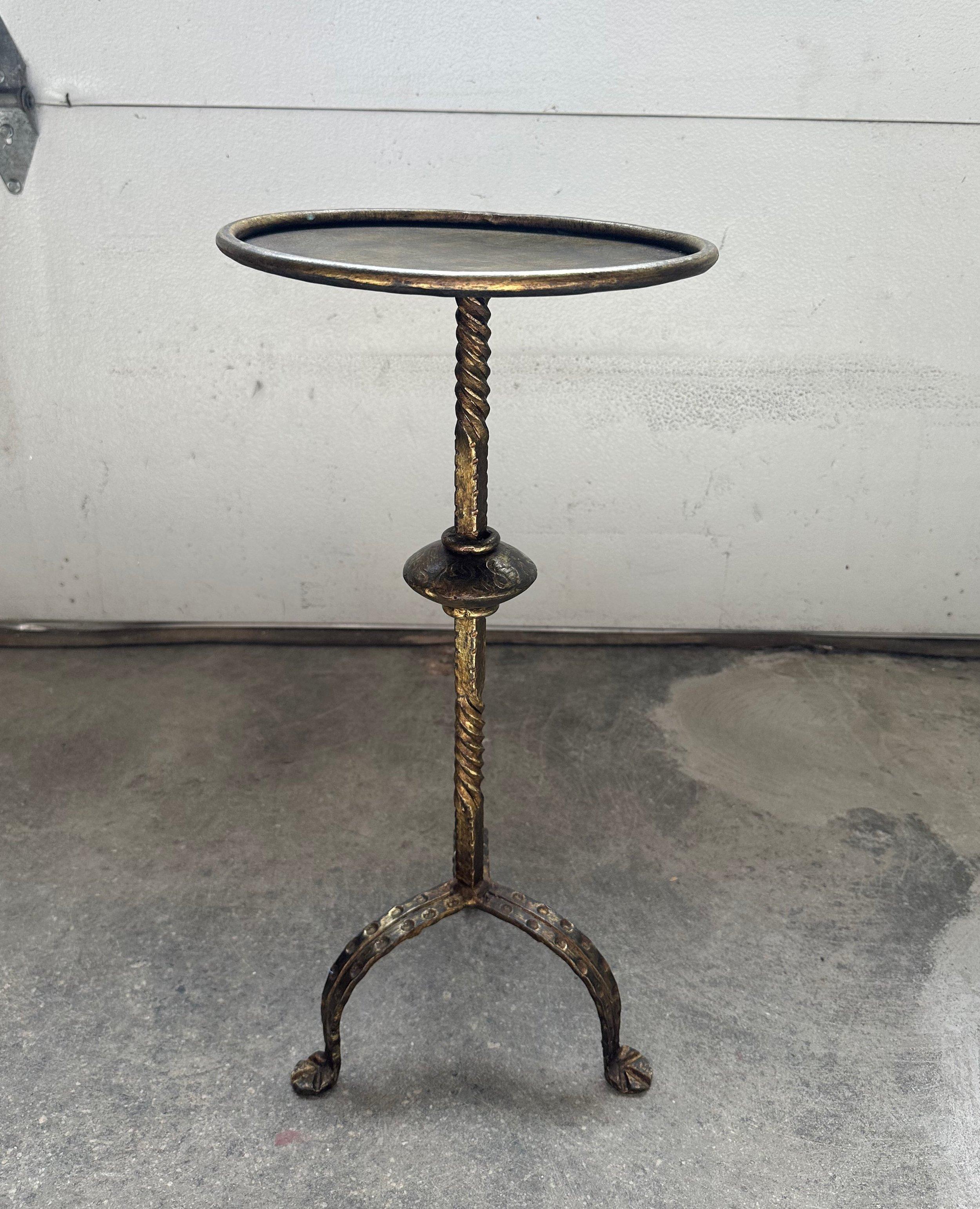 Contemporary Spanish Gilt Iron Drinks Table with Decorative Stem For Sale
