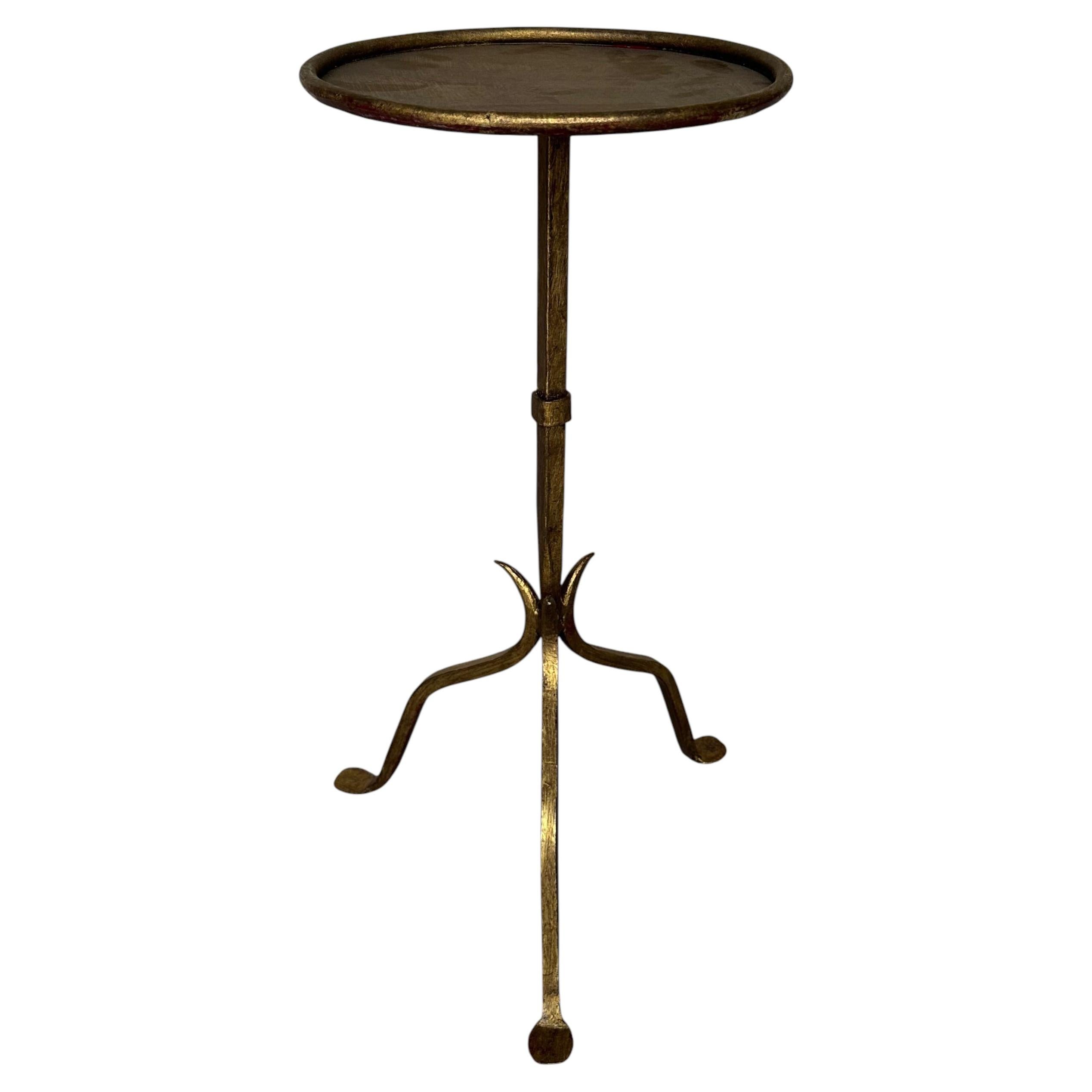 Spanish Gilt Iron Drinks Table with Pointed Stem and Tripod Base, 1950s