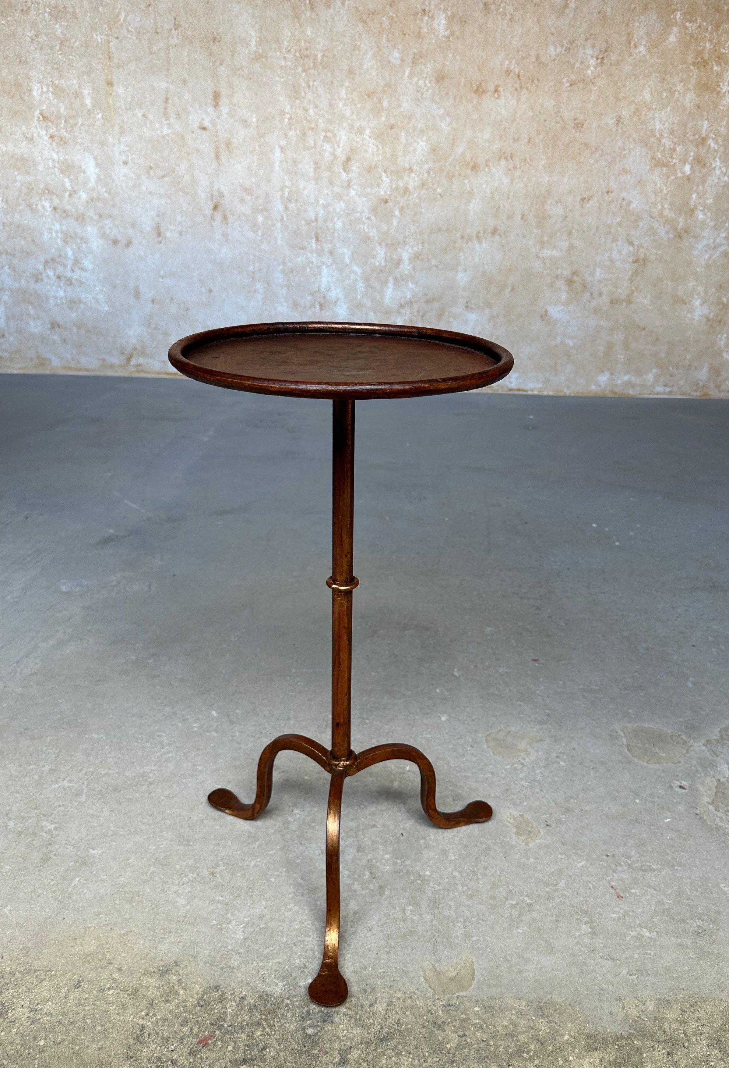 Metal Spanish Gilt Iron Drinks Table with Tripod Base For Sale