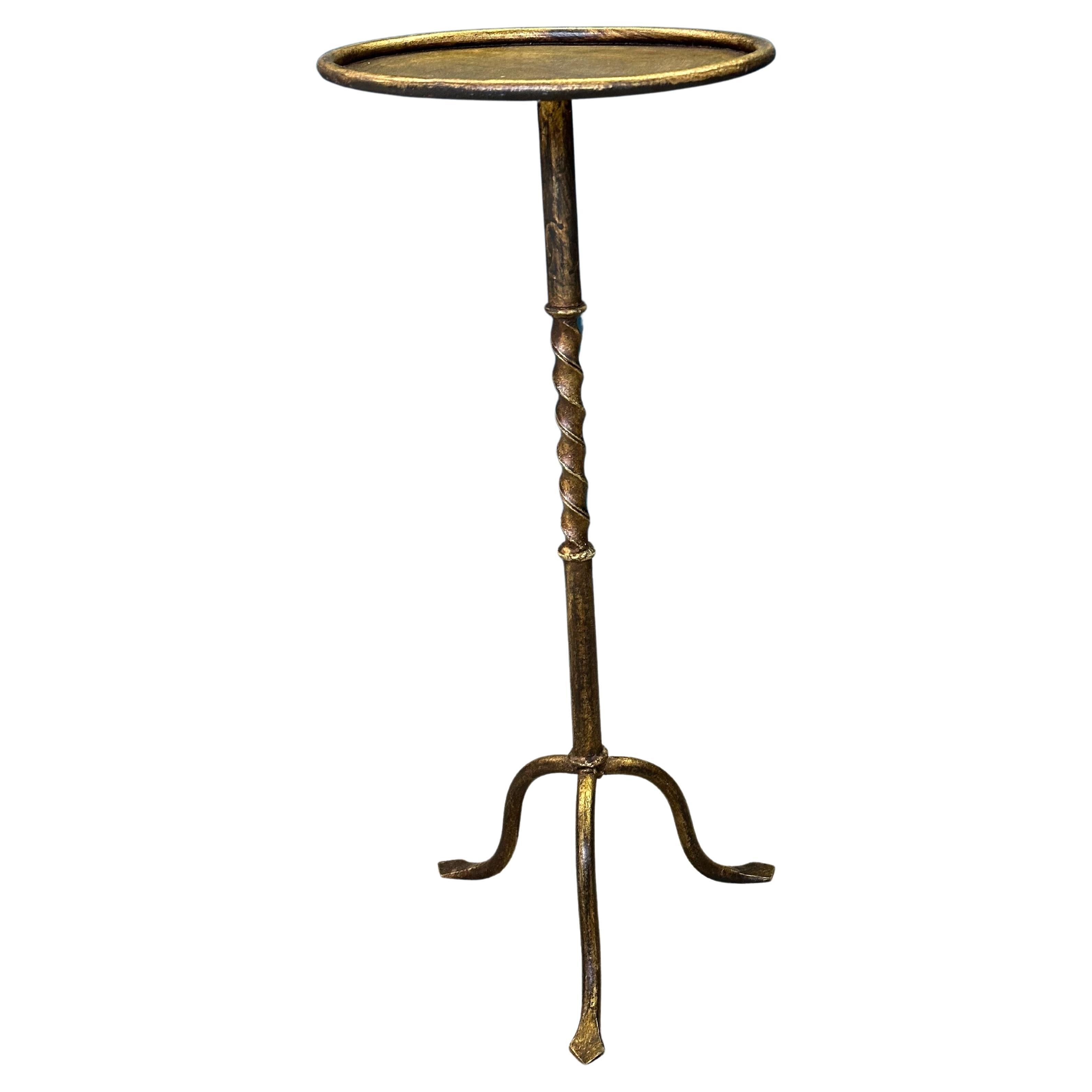 Spanish Gilt Iron Drinks Table with Twisted Stem on a Tripod Base For Sale