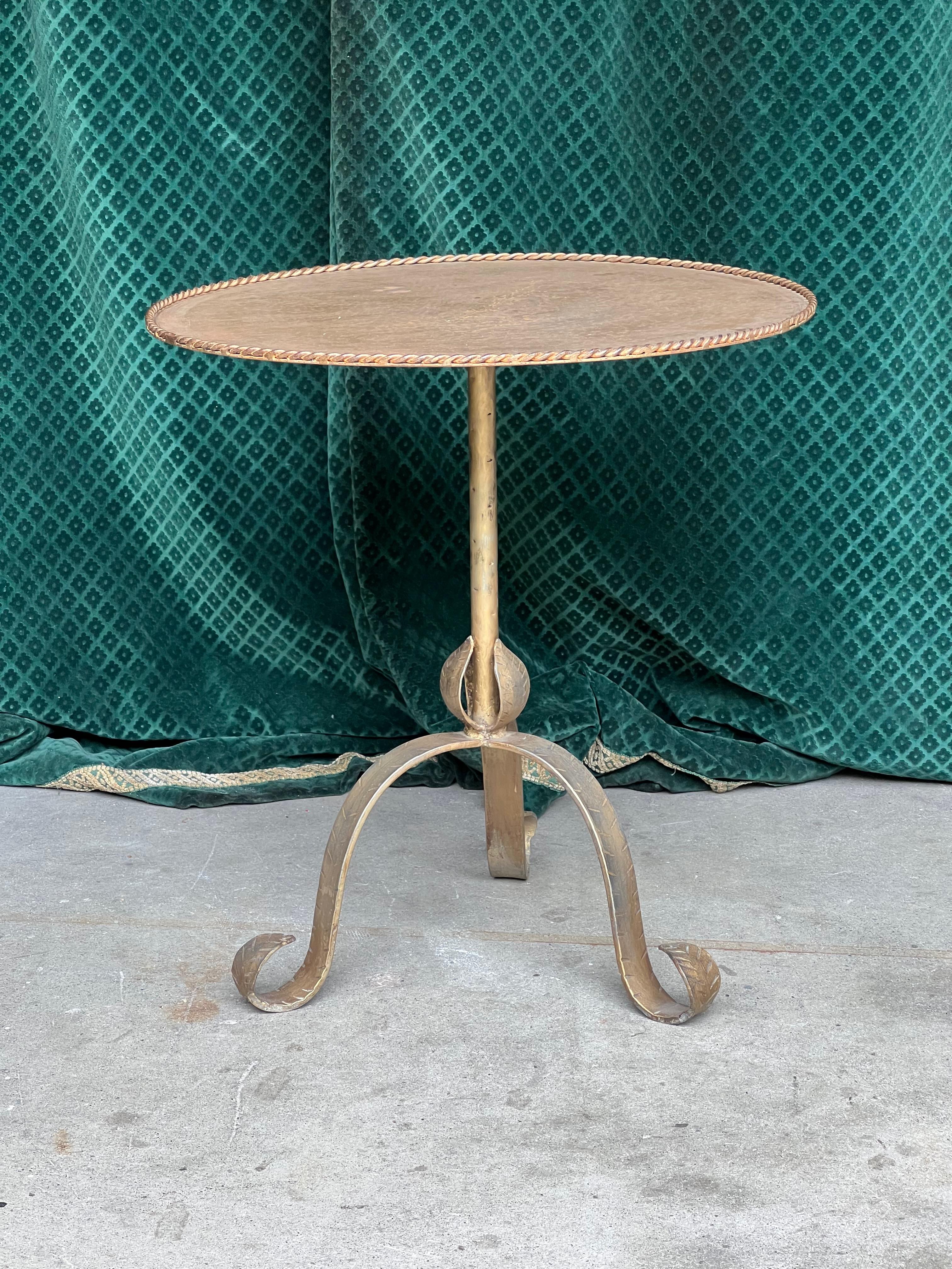 Art Nouveau Spanish Gilt Iron End Table with Tripod Base For Sale