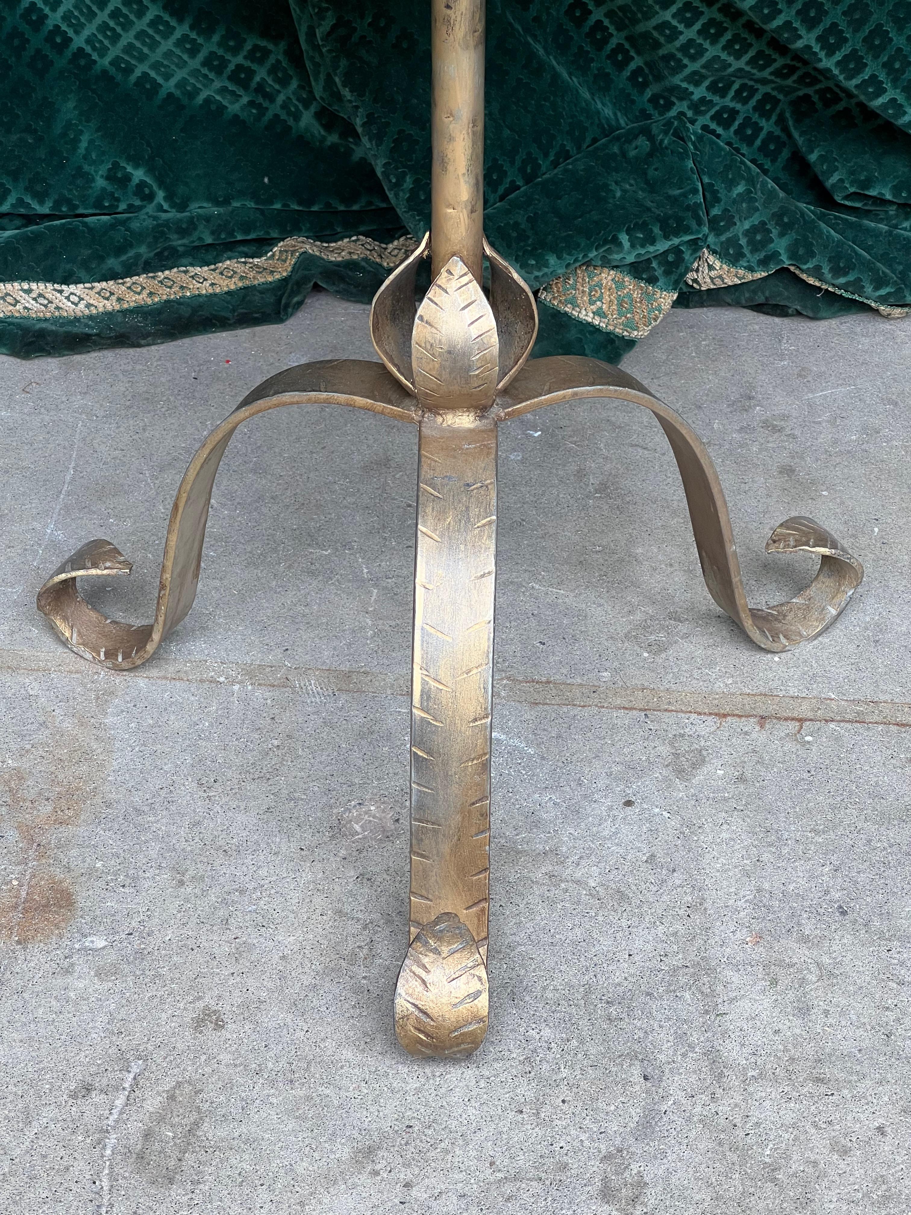 Metal Spanish Gilt Iron End Table with Tripod Base For Sale