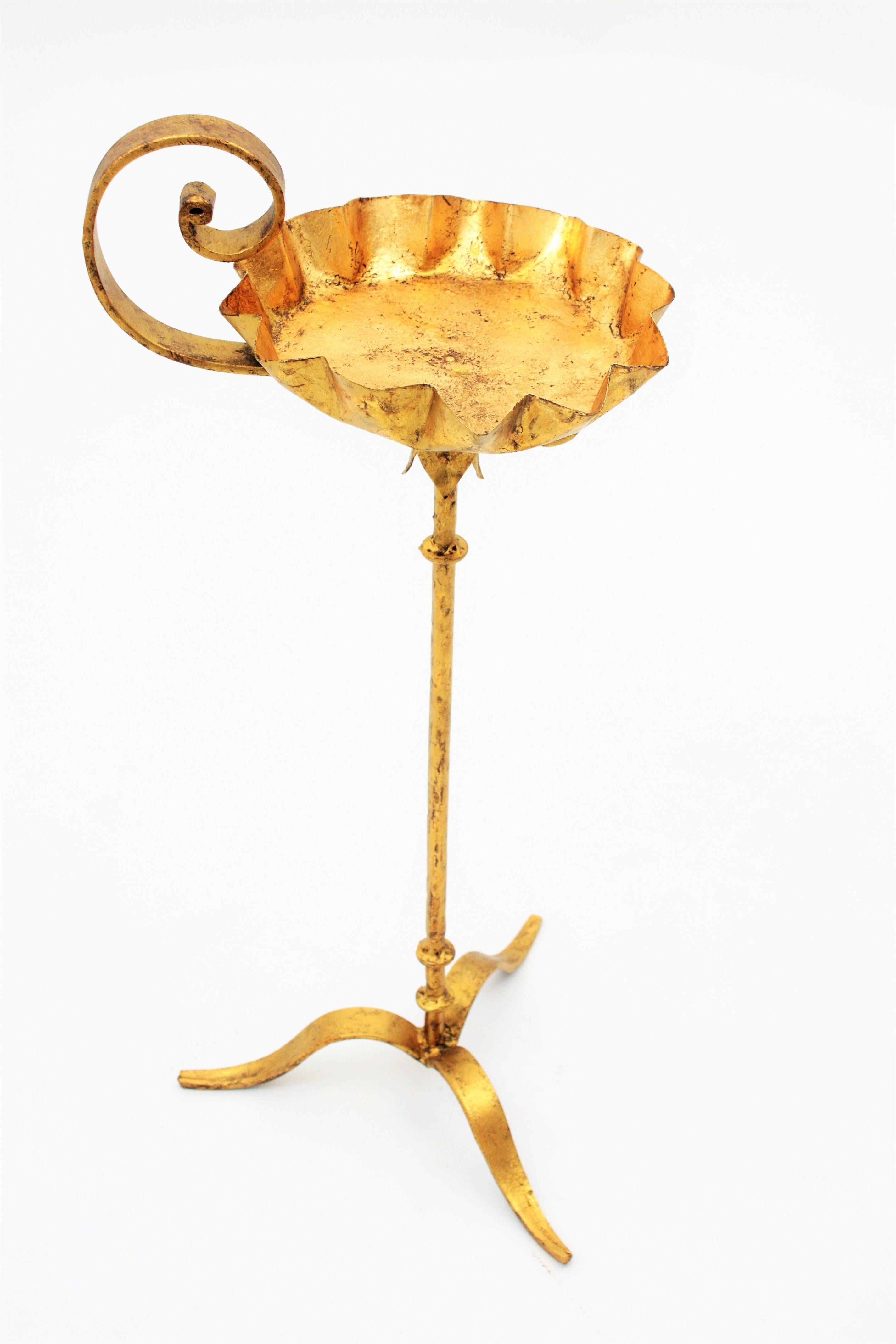 Spanish Gilt Iron Floor Ashtray / Candle Stand / End Drink Table 5