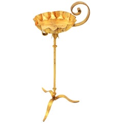 Spanish Gilt Iron Floor Ashtray / Candle Stand / End Drink Table