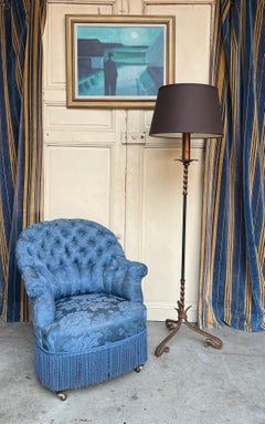 Spanish Gilt Iron Floor Lamp on Scrolled Tripod Base